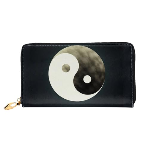 DENMER Gelbe Blumen Schmetterlinge Leder Geldbörse Kunstleder mit metallischem Reißverschluss geräumiges und stilvolles Accessoire für moderne Frauen Produkt, Yin-Yang-Symbol, Einheitsgröße, Modern