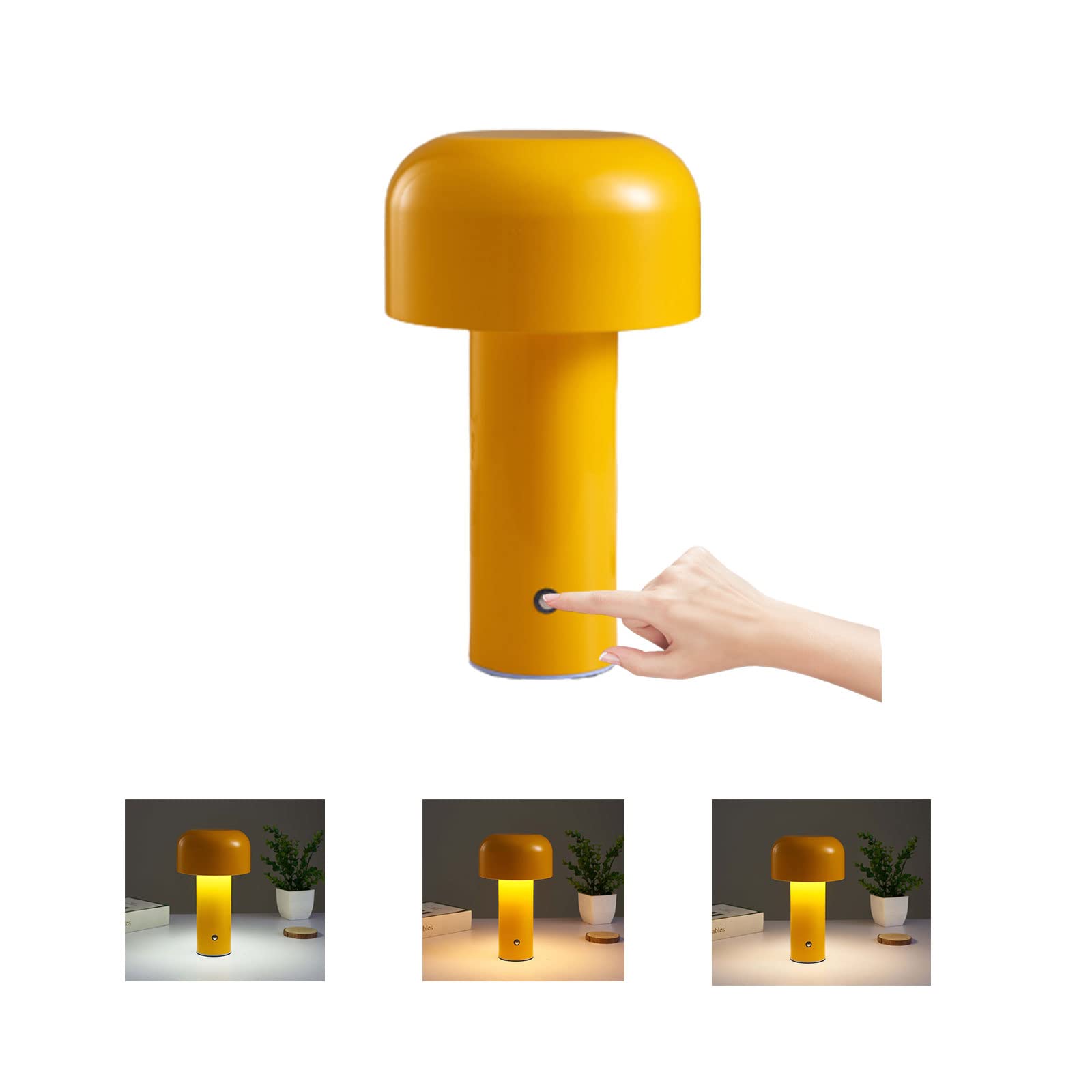 Mushroom Kabellose Tischlampe, Touch Dimmbar Pilz Lampe mit 3 Beleuchtungsmodi, LED Akku Tischleuchte, Dekorative Mushroom Lamp Aufladbar USB Tischleuchten für Schlafzimmer, Nachttisch, Kinderzimmer (