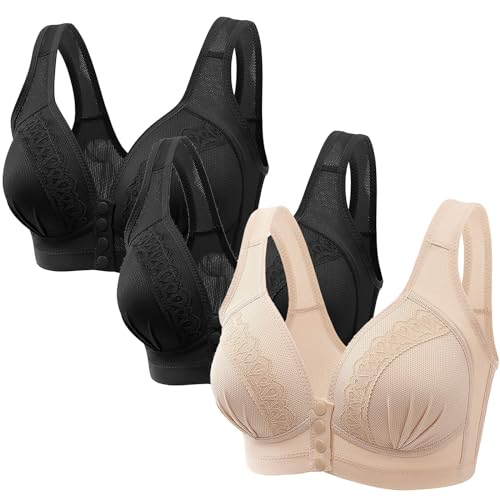 3er Pack Grosse Grössen BH Starker Halt BH mit Gepolstert Sexy Ohne Bügel BH Minimizer BH Bustier Damen Entgiftungs BH Frauen Push Up Bralette BH mit Vorderverschluss BH Gegen Hängende Brüste