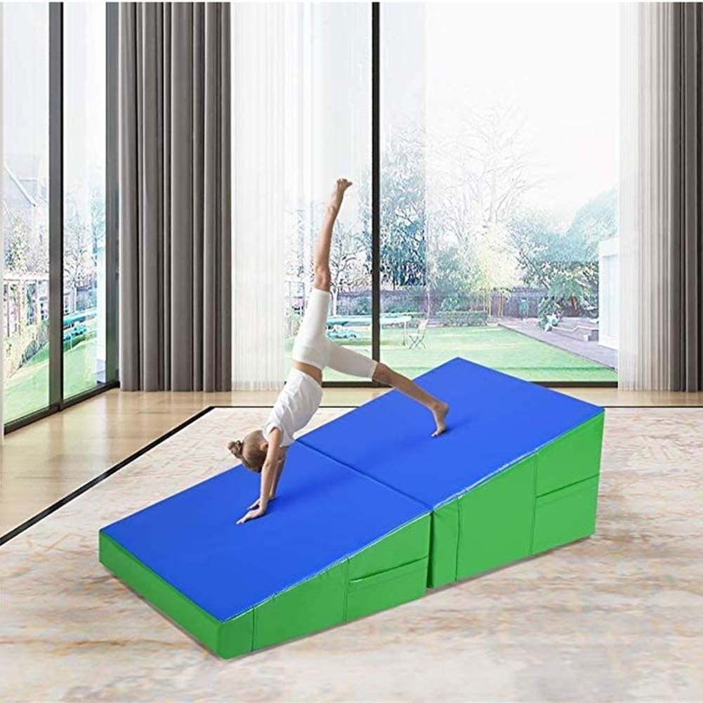 LXHONG Gymnastik-Keilmatte – zusammenklappbare Tumbling-Schrägmatte für Gymnastik, Kampfsport, Tanz-Stretch-Training – einfach zu tragen und aufzubewahren – mehrere Größen, blau, 120 x 65 x