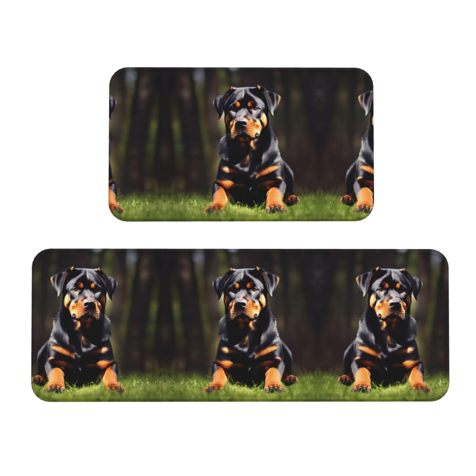 YQxwJL Rottweiler Tapetendruck-Küchenteppich, rutschfeste Küchenmatte, 2er-Set, bequeme Stehmatten für Küche, Büro