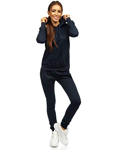 BOLF Damen Sportanzug Jogginganzug Trainingsanzüge Fitnessanzug Sweatshirt Set Tracksuit Workout Sport Fitness für Running Yoga Gym Sportswear J.STYLE 0002 Dunkelblau S [H8H]