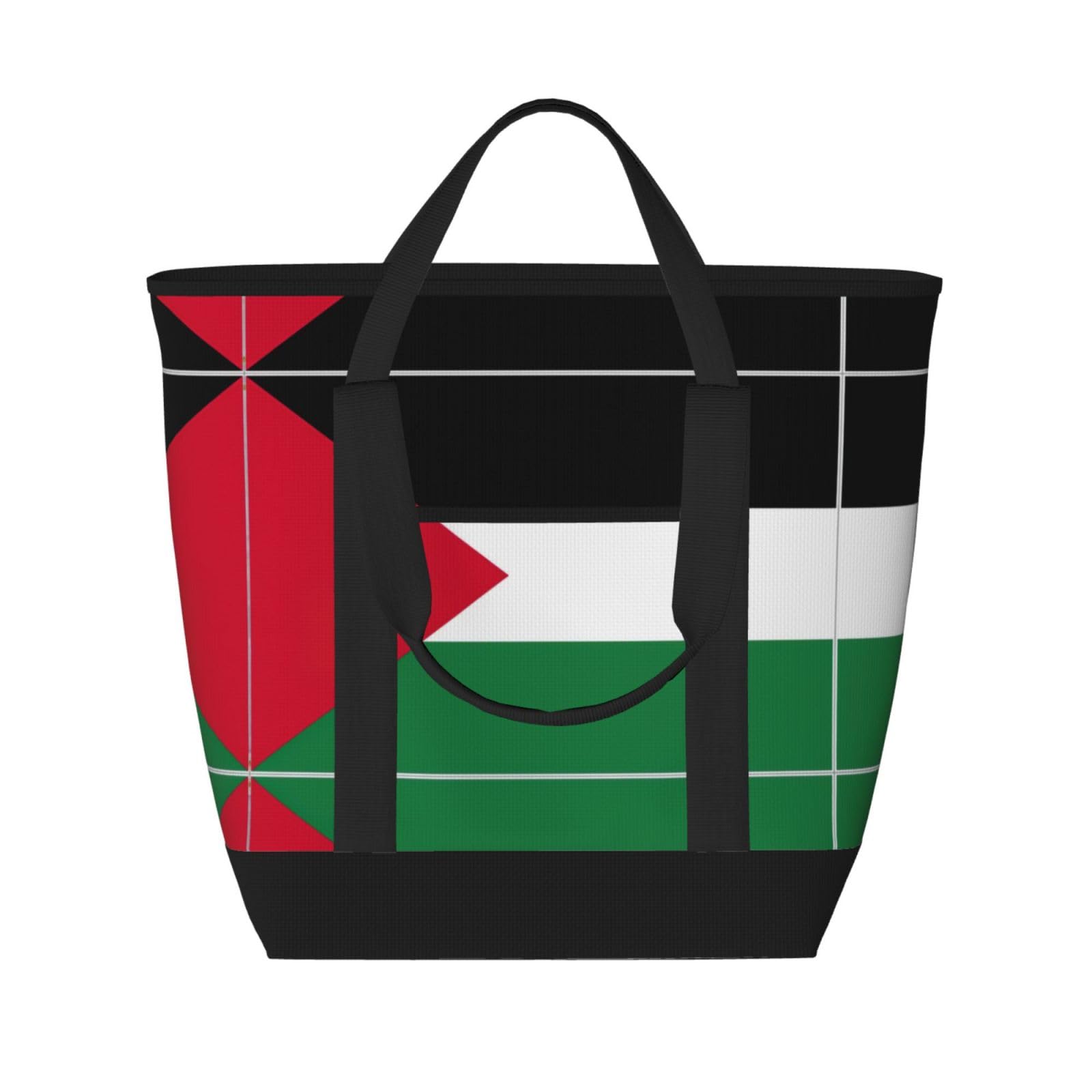 YQxwJL Isolierte Kühltasche mit Palästina-Flagge, großes Fassungsvermögen, Einkaufstasche, Reisetasche, Strand, wiederverwendbare Einkaufstasche für Erwachsene, Schwarz, Einheitsgröße