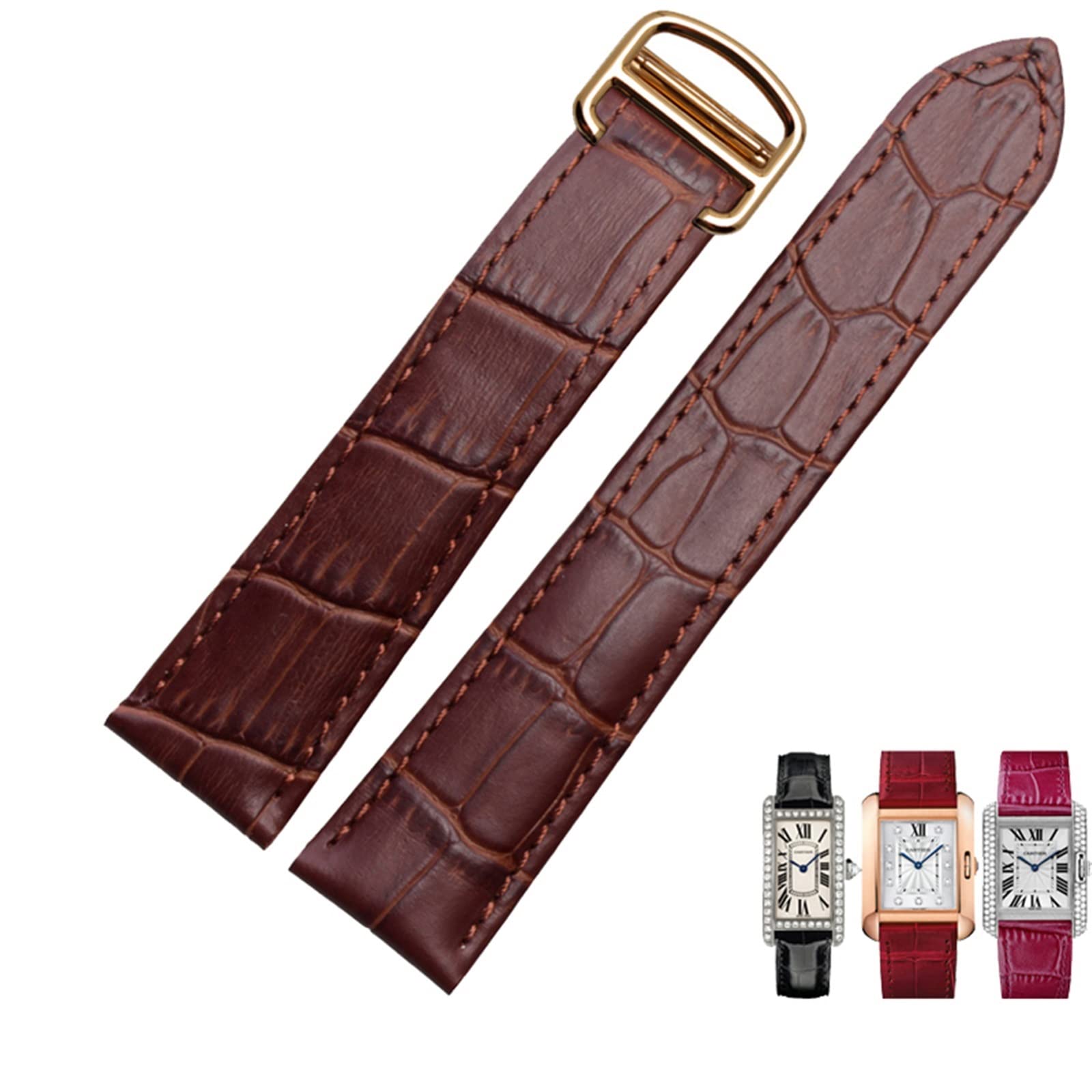 BANDKIT Uhrenarmband aus echtem Leder, 1617/18/20/22/23/24/25 mm, Armband für Herren/Damen, Ersatzarmbänder für Cartier Tank Solo, 20 mm, Achat