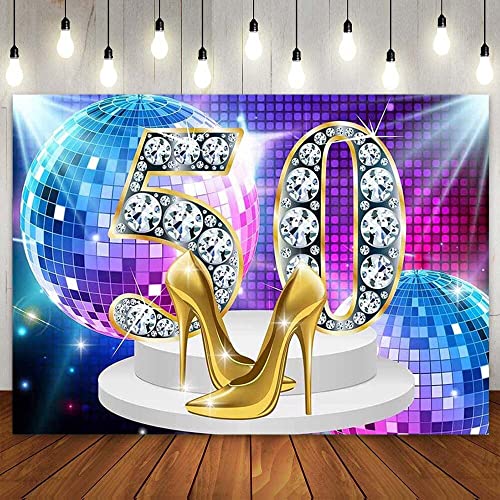 Happy 50th Birthday Disco Thema für Frauen Männer Fifty Party Wand Hintergrund Kuchen Banner Poster Po Booth Hintergrund 50 Jahre alt