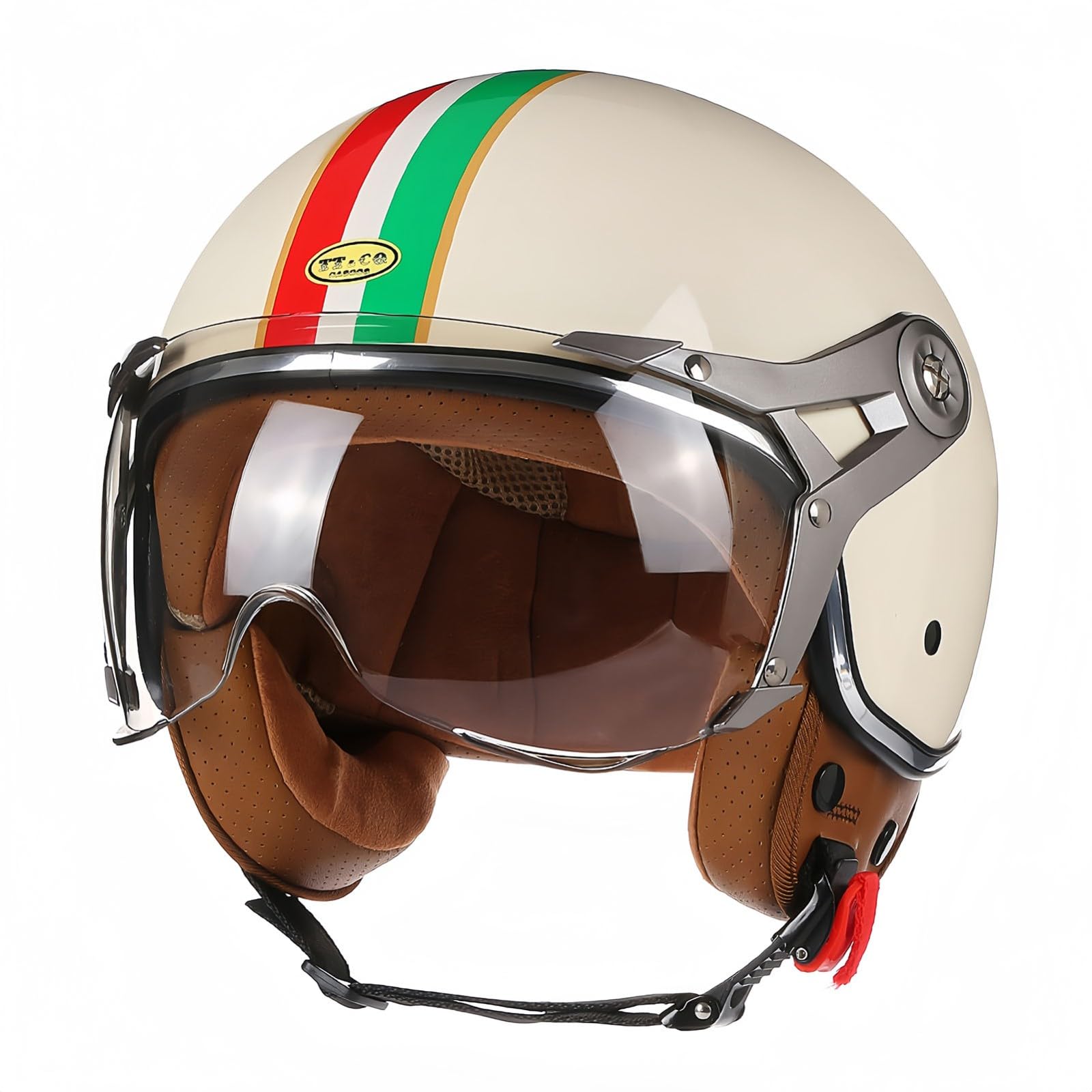 Offener Helm, Motorrad-Halbhelm, DOT/ECE-geprüfter Motorrad-Sturzhelm mit Sonnenblende, Retro-Vintage-Stil, Motorrad-Jethelm für Kinder, Jugendliche, Männer, Frauen A,L59-60CM