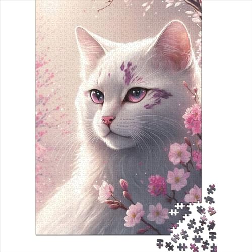 1000-teiliges Puzzle für Erwachsene und Teenager, Katzen- und Blumen-Puzzle, Puzzle für Erwachsene und Teenager, Lernpuzzle, Familienspiel (Größe: 75 x 50 cm)