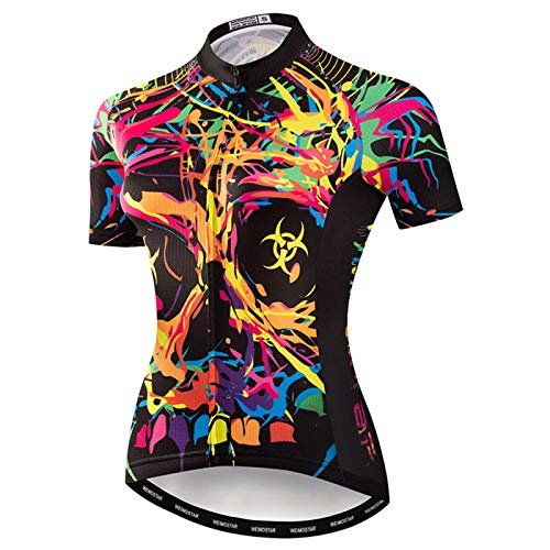 Damen Radtrikot Sommer Kurzarm Fahrrad Shirt Atmungsaktiv Bike Jacke, Acf2007, Brust 98 cm = Etikett L