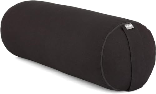 Bodhi Yoga- & Pilates-Bolster Ø 23 cm, Rolle mit Bio-Dinkelspelz-Füllung, Yogakissen für Restorative Yoga mit Trageschlaufe & abnehmbarem Bezug (waschbar) aus Baumwolle (schwarz)