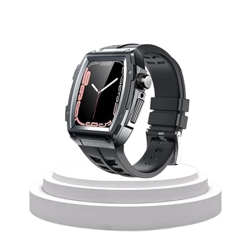 TONECY Apple Watch Gehäuse 44 mm/45 mm, Edelstahl-Modifikationsset, Metallgehäuse, Gummiband, Uhrenarmband für iWatch Serie 8, 7, 6, 54 SE (Farbe: Schwarz B-B, Größe: 44 mm)