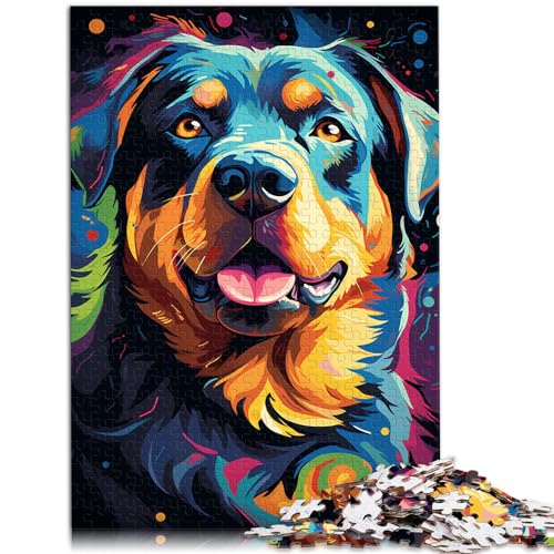 Spielzeug-Puzzle, farbenfrohes psychedelisches Rottweiler-Puzzle mit 1000 Teilen für Erwachsene. Holzpuzzles eignen ganze Familie und sind