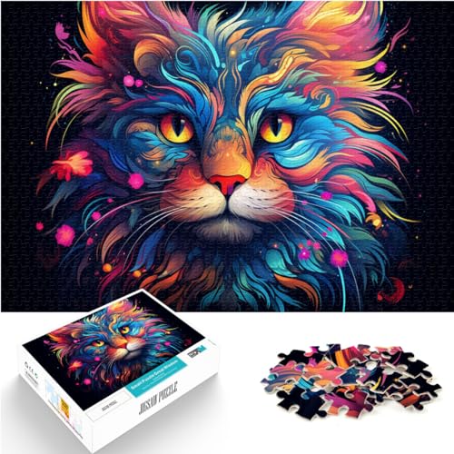 Puzzles für „Geheimnisvolle bunte Katze“ – 1000-teiliges Holzpuzzle, jedes Teil ist einzigartig – anspruchsvolles, unterhaltsames Spiel für die ganze Familie, 1000 Teile (50 x 75 cm)