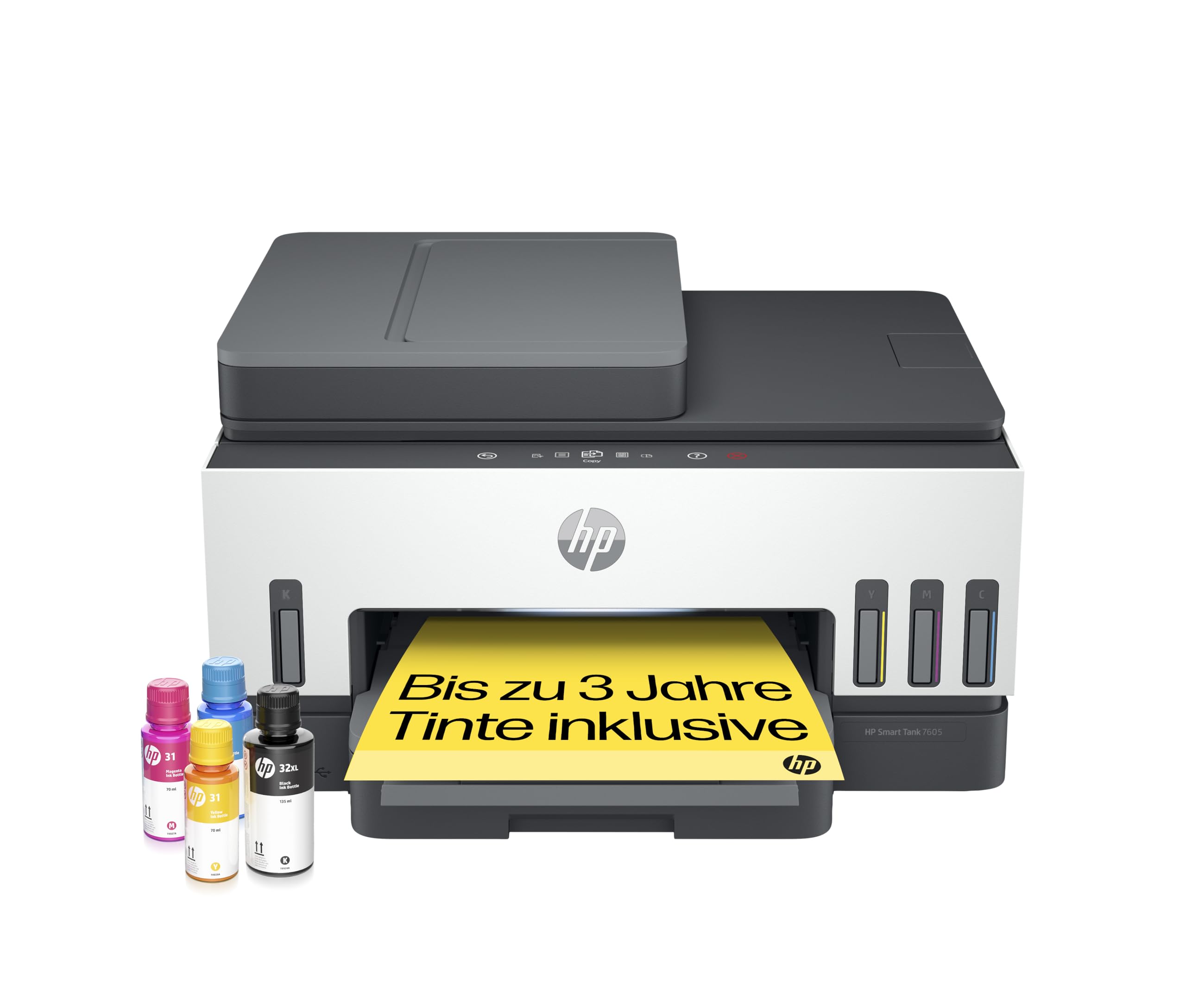 HP Smart Tank 7605 4-in-1 Multifunktionsdrucker, 50€ Cashback, (WLAN; Duplex; ADF) – 3 Jahre Tinte inklusive, 3 Jahre Garantie, großer Tintentank, hohe Reichweite, Drucken in hoher Qualität