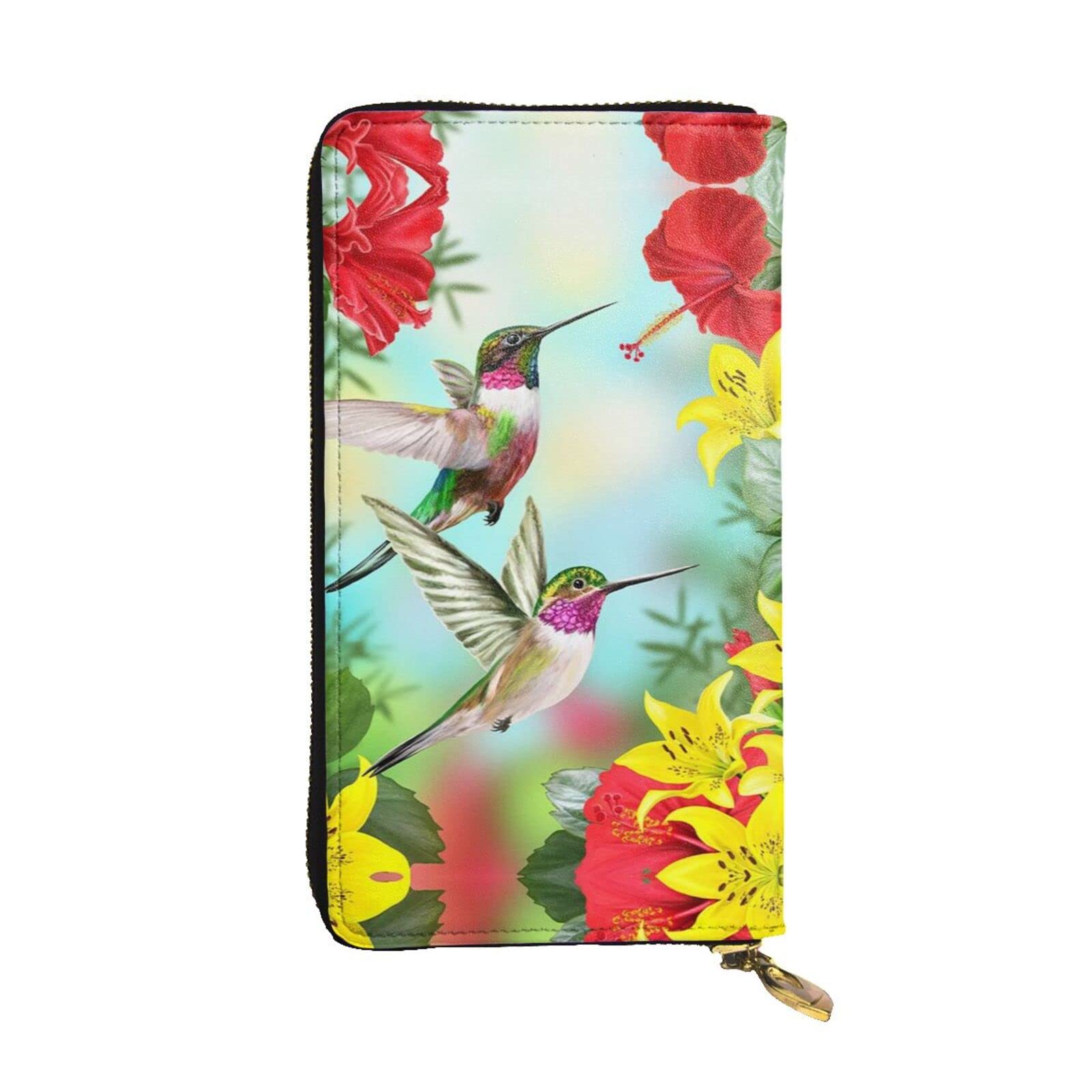 DMORJ Kolibris Rote Blume Hibiskus Leder Lange Clutch Geldbörse: 19 x 10 cm Bequem Leicht Wasserdicht Langlebig Schönes Geschenk, Schwarz, Einheitsgröße, Schwarz , Einheitsgröße