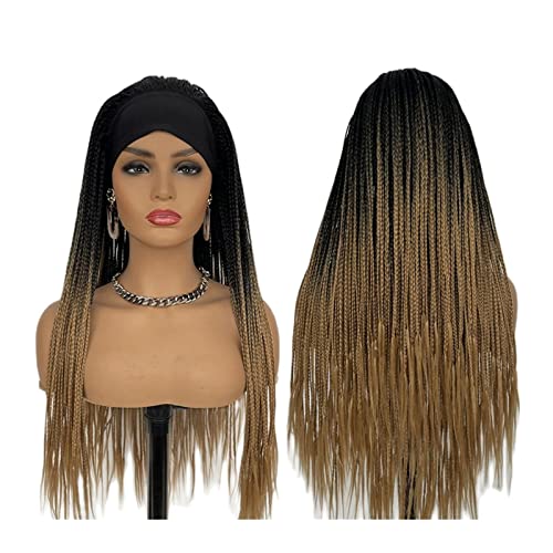 Perücken Geflochtene Stirnbandperücke for schwarze Frauen, 22-28" lange Box geflochtene Perücken Twist Crochet Hair Cornrow Braid Perücke synthetische Stirnbandperücke Damenperücke (Color : T1B27-1,