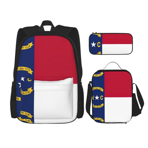 WURTON North Carolina State Flag Print Verstellbare Schultergurte Rucksack Set Mittagessen Tasche Federmäppchen Kombination Taschen Set