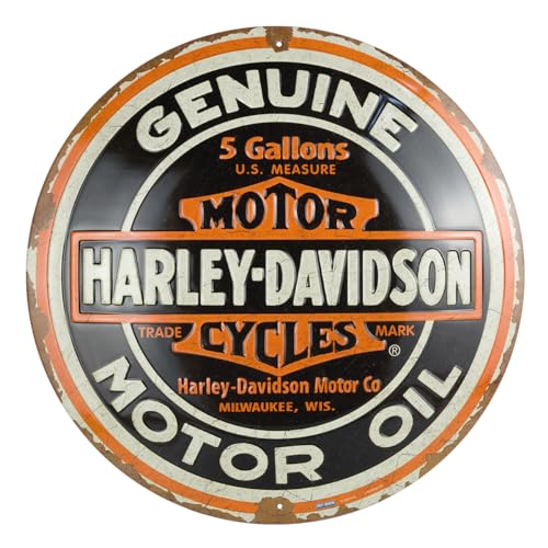 Nostalgic-Art Retro Blechschild, Ø 35 cm, Harley-Davidson – Genuine Motor Oil – Geschenk-Idee für Biker, Original Lizenzprodukt (OLP), aus Metall, Vintage Design