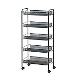 LASTRAN Trolley Organizer Trolley mit Easy-Glide Räder und 5 Metallgitterkorbregale Tragbarer Rollender Wäschewagen Geeignet für Küche Badezimmer Waschküche