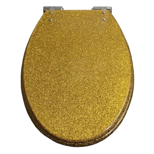 Dazzluxe Glitzernder Toilettensitz, Runder 16,5-Zoll-Toilettensitzbezug Mit Langsam Schließendem Toilettendeckel, Schnellverschluss, Rutschfeste Toilettensitze Aus Sicherem Harzmaterial,Gold