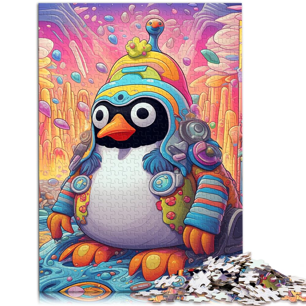 Das 1000-teilige Puzzle für Erwachsene „Bunter Kunstpinguin“ aus Holz eignet ganze Familie und hat 1000 Teile (50 x 75 cm).