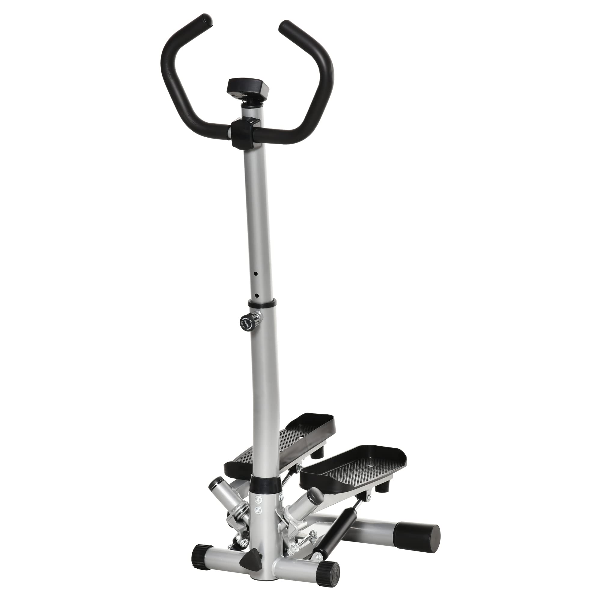 HOMCOM Stepper mit Handgriff Fitness Heimtrainer für Zuhause klein Fitnessgerät für Bein- und Po-Training mit LCD-Bildschirm einstellbare Geschwindigkeit Metall ABS Schwarz+Silber 55 x 53 x 118-128 cm