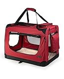 lionto Hundetransportbox faltbar für Reise & Auto, 50x34x36 cm, stabile Transportbox mit Tragegriffen & Decke für Katzen & Hunde bis 10 kg, robuste Hundebox aus Stoff für klein & groß, dunkelrot