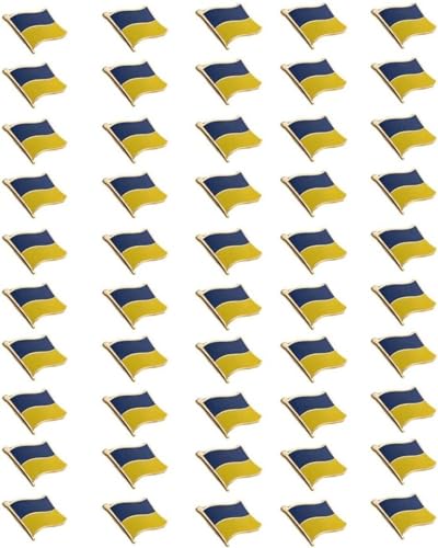 Ukraine-Flagge-Anstecknadel, Unterstützung der Ukraine-Anstecknadel, Emaille-Metall-Ukrainische-Flagge-Abzeichen-Anstecknadel-Brosche, aus Zinklegierung, 20 * 30 mm, 50 Stück