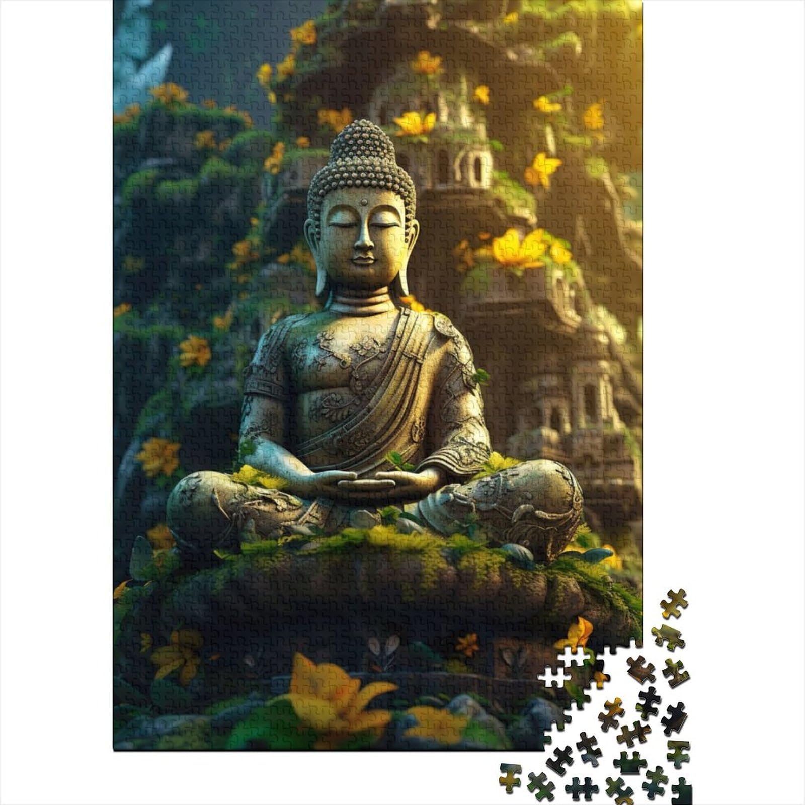 Sakura-Buddha-Puzzle, 1000-teiliges Puzzle für Erwachsene und Teenager, großes Holzpuzzle für Erwachsene, nachhaltiges Puzzle für Erwachsene (75 x 40 cm)