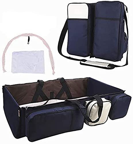 3-in-1-Wickeltaschen für Babys, multifunktionales, zusammenklappbares Windelbett, tragbare Baby-Reisebett-Wickeltasche mit Moskitonetz für 0–12 Monate, Schwarz