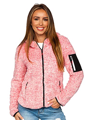 BOLF Damen Fleece Sweatshirt Pullover Vlies Sweater Teddy Hoodies Pulli Reißverschluss Langarmshirt Longsleeve Freizeit Sport Fitness Outdoor Basic Casual Style KSW7002 Rosa L [A1A]