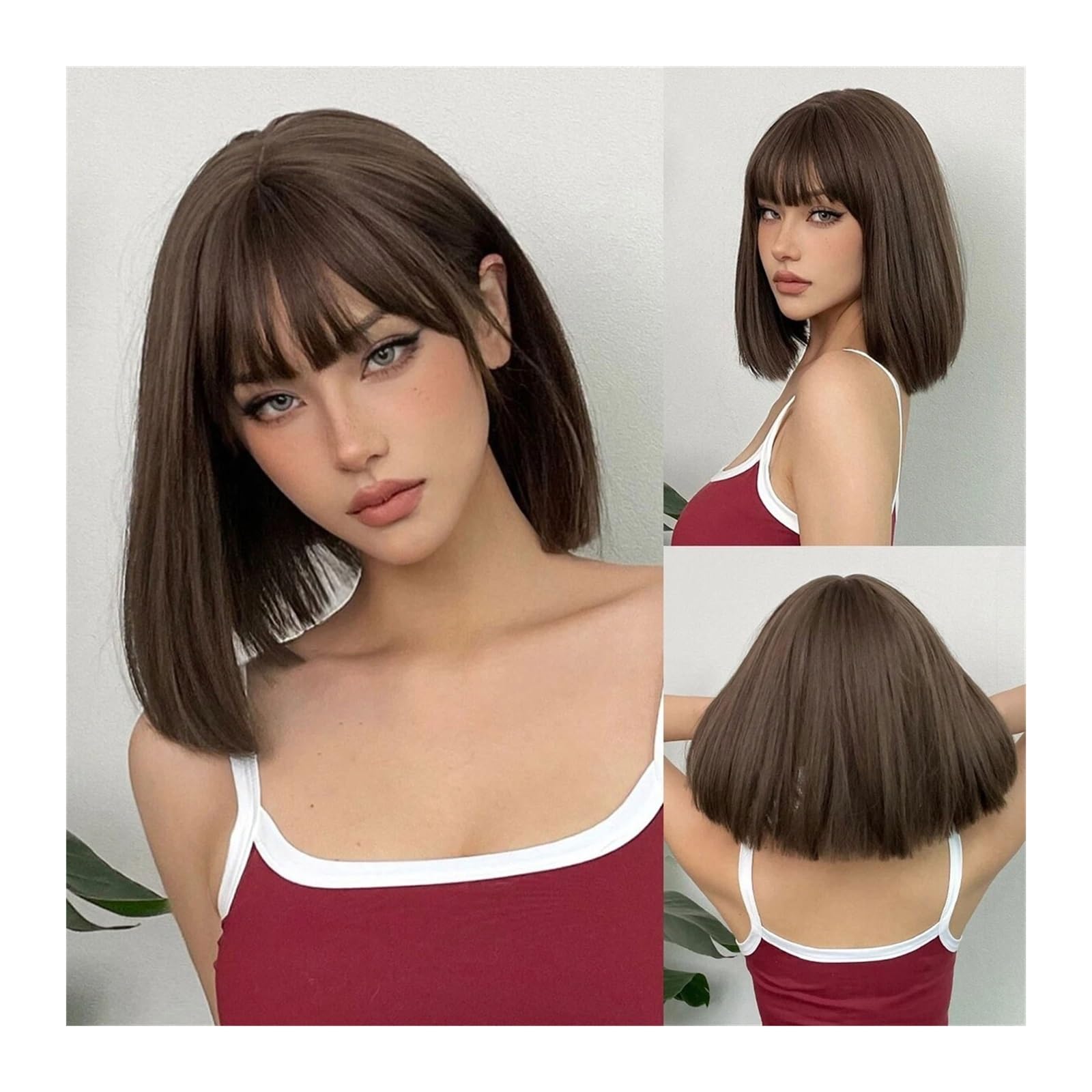 Perücken Hitzebeständige Naturhaar-Perücke, blond, rosa, Ombré-Stil, kurze Bob-Perücke mit Pony, synthetische gerade Cosplay-Lolita-Perücken for schwarze Frauen Damenperücke(WL1148-1)