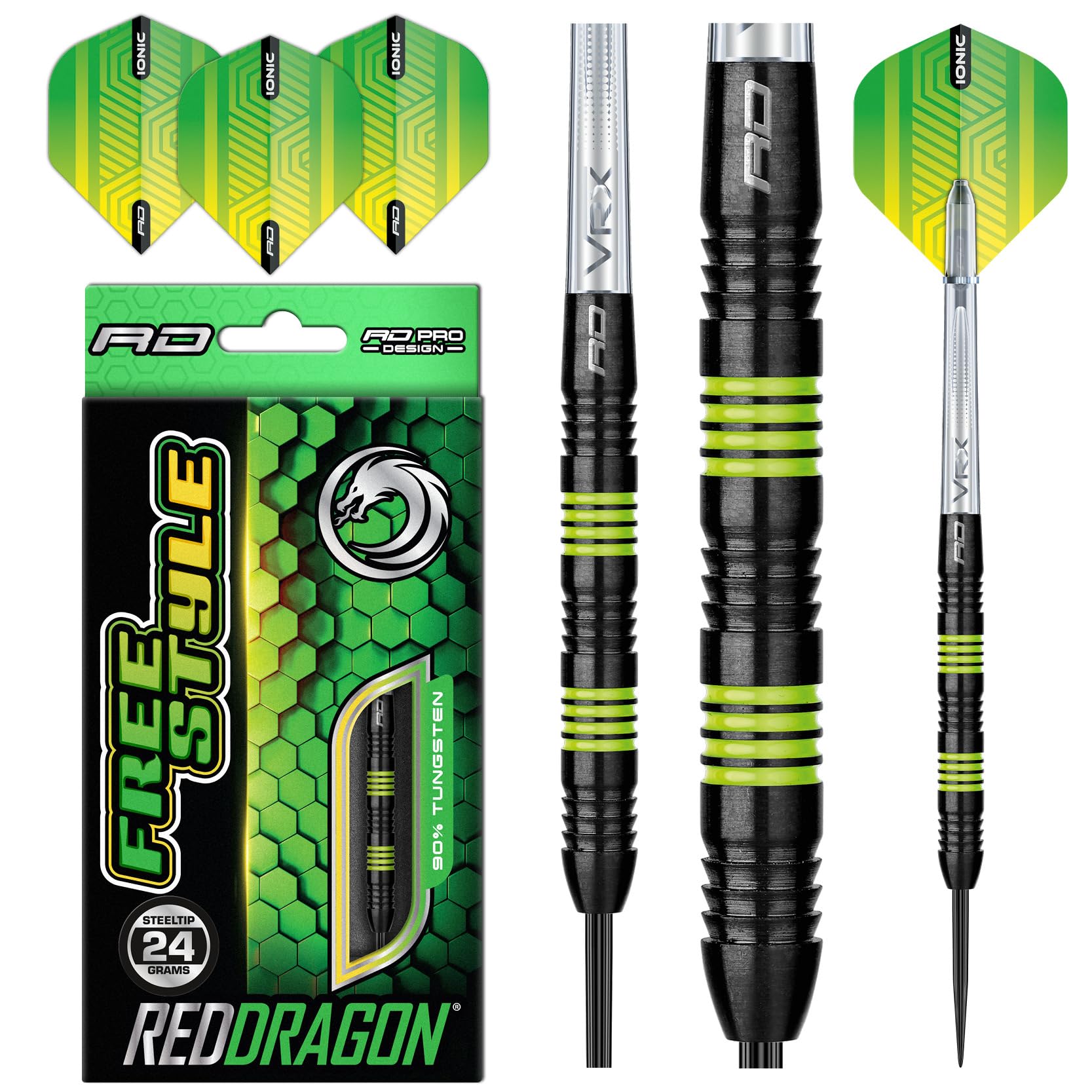 RED DRAGON Freestyle 24g Tungsten Darts Set mit Flights und Schäfte