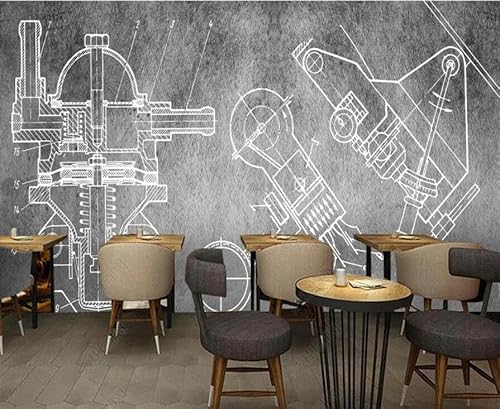 tyujlkjddlf Tapete Wandbild 3D Benutzerdefinierte Industrielle Zementwandmaschinenmodifikation Thema Hotelrestaurant Hotelhintergrundwand-250Cmx175Cm