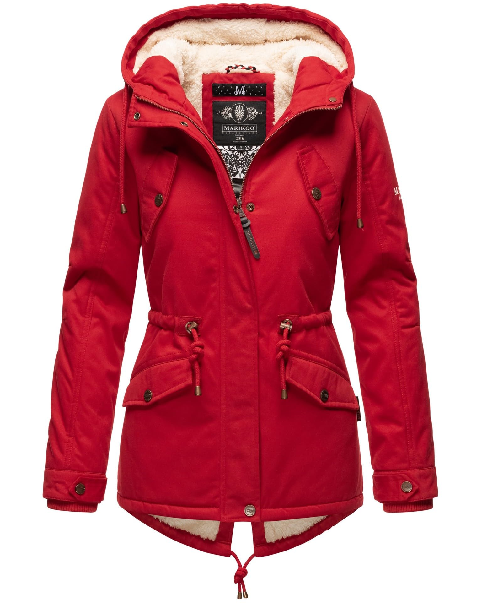 MARIKOO Damen Winter Jacke Parka Winterjacke Teddyfell gefüttert B376 [B376-Manolya-Rot-Gr.M]