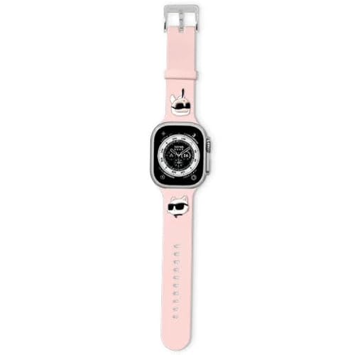 CG MOBILE Karl Lagerfeld KLAWLSLKCNP Uhrarmband für Apple Watch 42/44/45/49mm Rosa strap 3D Rubber Karl&Choupette Heads