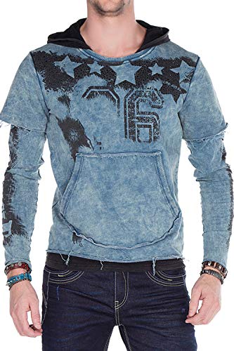 Cipo & Baxx Herren Sweatshirt Lagenlook Rundhalsausschnitt Kapuzenpullover Sweatshirt Design Longsleeve Indigo L