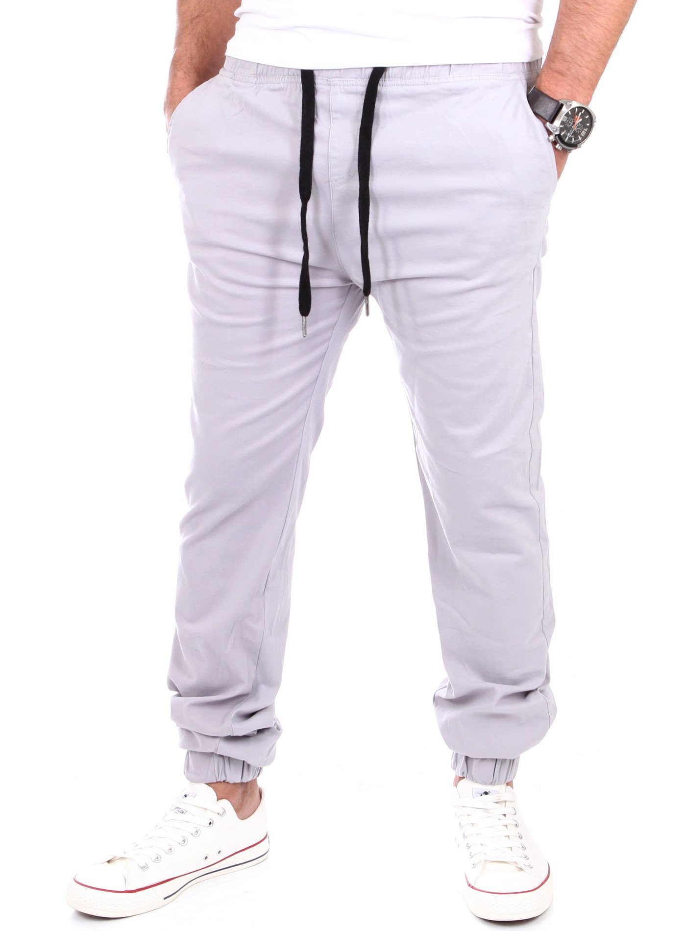 Reslad Jogg-Chino Herren-Hose Männer Harem Hosen Jogger Chinos Jogging-Hose lang Chinohose RS-2055 Grau W38