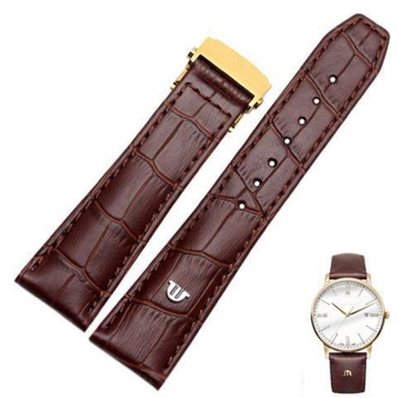 NEYENS Uhrenarmband aus echtem Leder, für Maurice Lacroix Uhrenarmband, mit Faltschließe, 20 mm / 22 mm, Schwarz / Braun, 22 mm, Achat