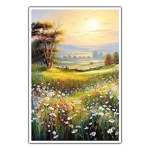 CanvasArts Frühling/Sommer Blumenwiese B - Poster - Feld Blumen Sonne Landschaft (70 x 50 cm, Poster, Blumenwiese B)