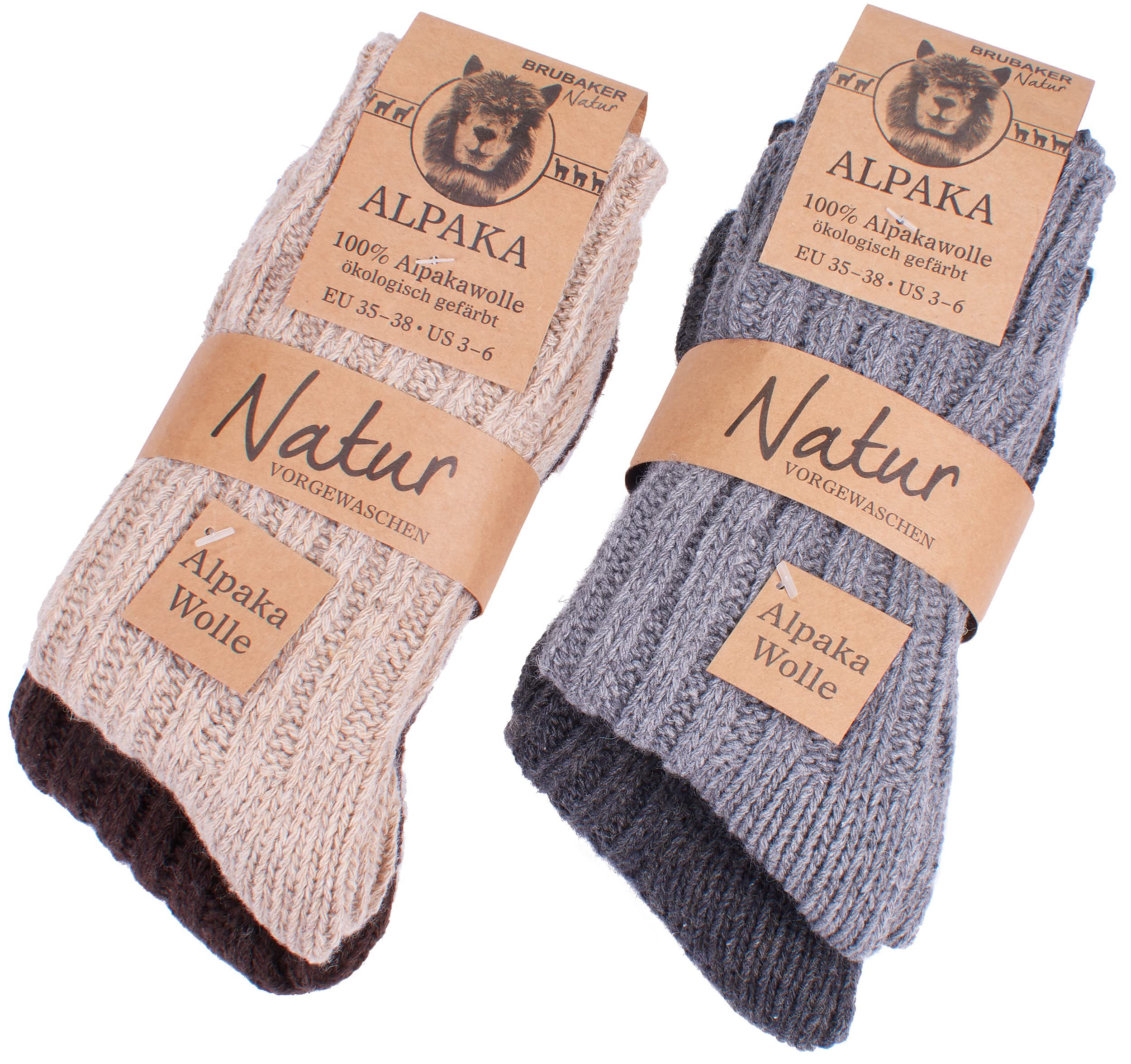 BRUBAKER 4 Paar Alpaka Socken Multipack 100% Alpaka 43-46