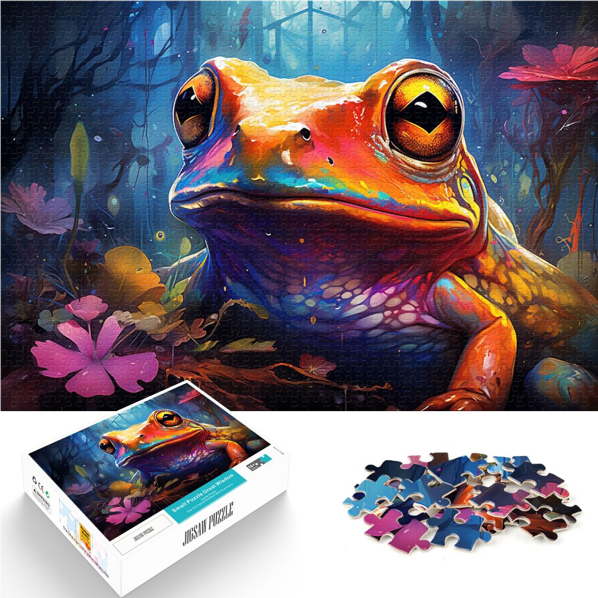 Puzzle Bunter Psychedelischer Frosch für Erwachsene, 1000 Teile, Holzpuzzle, jedes Teil ist einzigartig – anspruchsvolles, unterhaltsames Familienspiel, 1000 Teile (50 x 75 cm)