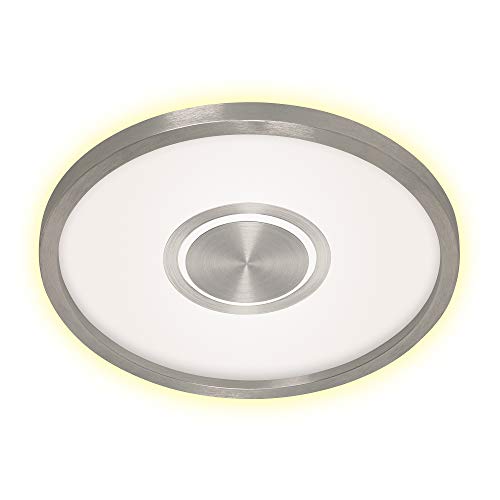 Briloner Leuchten - LED Deckenleuchte, Deckenlampe inkl. Backlight-Effekt, 22 Watt, 3.000 Lumen, 3.000 Kelvin, Weiß/Matt-Nickel, 425x36mm (DxH)