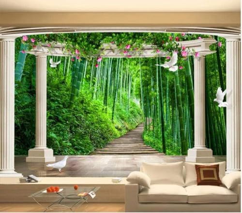 Bambuswälder Rosen Promenaden Vögel 3D Tapete Poster Restaurant Schlafzimmer Wohnzimmer Sofa TV Dekorative Wand-200cm×140cm