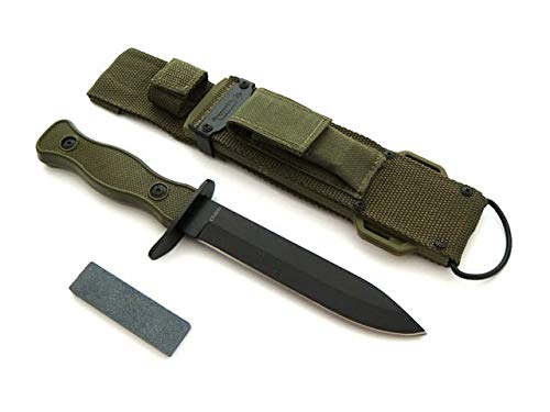 Survival Messer mit Schleifstein - US Navy Militärmesser - Kampfmesser - Einsatzmesser mit Holster - Hunting Knife olivgrün