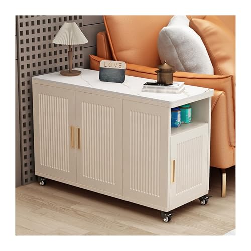 FUHAI-666 Wohnzimmer-Beistelltisch, Sofa-Beistelltisch, Schrank, Beistelltisch, Aufbewahrung, Sideboard, Sofa-Beistelltisch, Home-Tee-Bar-Maschine, Multifunktionstisch(Cream+White,40x100x66cm)