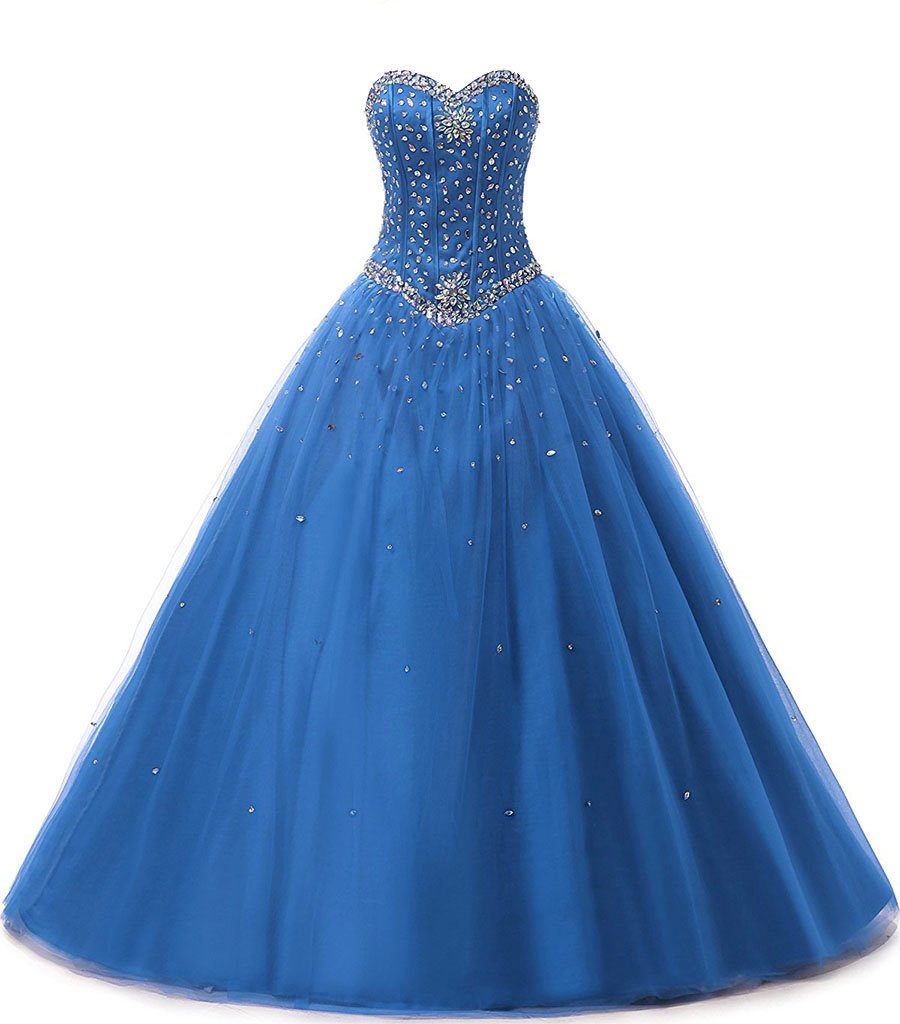 Zorayi Damen Elegante Tüll Lange Kristall Perlen Ballkleid Abschlussballkleid Festkleider Himmelblau Größe 60