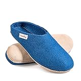 Filz Hausschuhe - Herren Hüttenschuhe mit Ledersohle - Slipper 100% Wolle handgemacht (Marineblau, 45 EU, numeric_45)