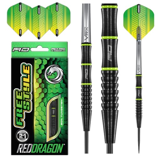 RED DRAGON Freestyle 21g Tungsten Darts mit Flights und Schäfte