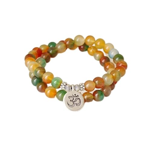 Buntes Onyx Stein Strang Armband Doppelschicht Yoga Mala Chakra Armband Buddha Perlen Bettelarmband Handgemachter Schmuck,Buddha