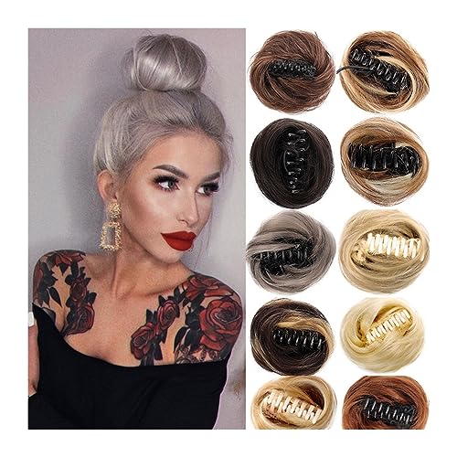 Haarteil Haargummi Klaue Clip-in-Haarknoten-Chignons, unordentliche gefälschte Haarknoten-Erweiterungen, lockiges Haar, Donut-Chignon, hitzebeständige synthetische Dutt-Haarteile for Frauen, Mädchen H